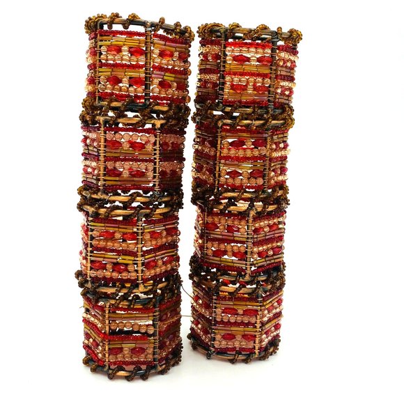 Pier 1 Imports Copper Colored Napkin Rings with Brown/Red Beads Set of 8 - Picture 5 of 8